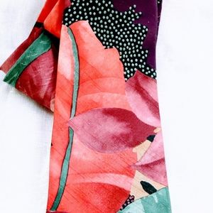 Alberto Polyester Tiki Tie- Pink Green Tropical Foliage